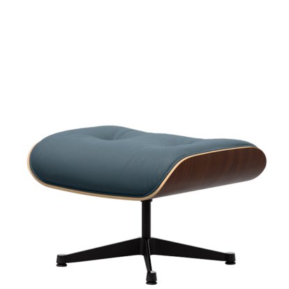 Eames Lounge Chair Ottoman, Dark walnut, Leather Premium F smoky blue, Aluminium polished, sides black
