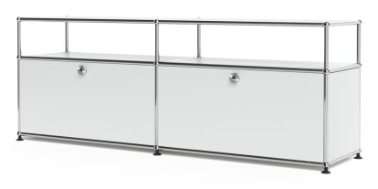 USM Haller Lowboard L with Extension, Customisable, USM matte silver, With 2 drop-down doors, With cable entry hole bottom centre