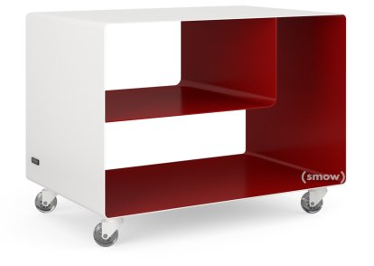 Trolley R 106, Bicoloured, Pure white (RAL 9010) - Ruby red (RAL 3003), Transparent castors