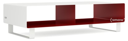 TV Lowboard R 200, Bicoloured, Pure white (RAL 9010) - Ruby red (RAL 3003), Sledge base lacquered in same colour as unit exterior