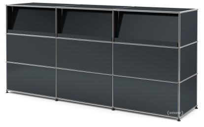 USM Haller Counter Type 2 (with Angled Shelves), Anthracite RAL 7016, 225 cm (3 elements), 50 cm