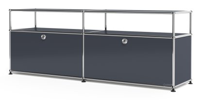 USM Haller Lowboard L with Extension, Customisable, Anthracite RAL 7016, With 2 drop-down doors, Without cable entry hole