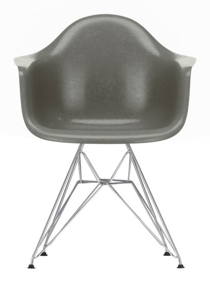 Eames Fiberglass Armchair DAR, Eames raw umber, Chrome-plated