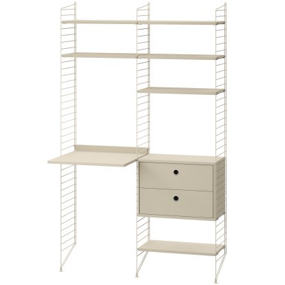 Floor Shelf with Desk and Storage, Beige lacquered