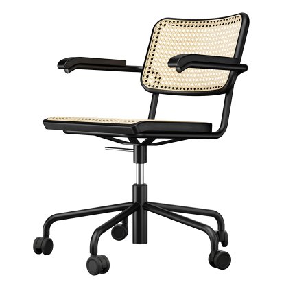 S 64 Swivel Chair, Deep Black (RAL 9005), Black stained beech / natural