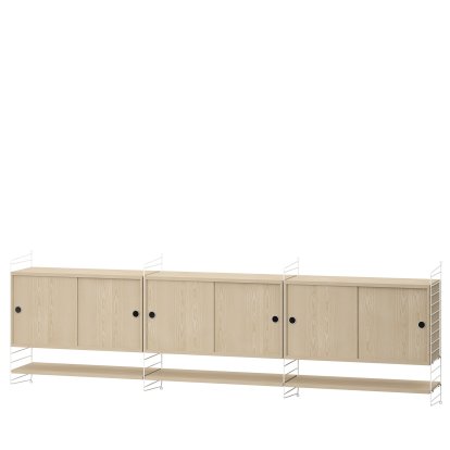 String System Wall Shelf with 3 Wall Units, Ash veneer, White