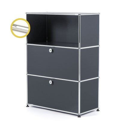 USM Haller E Highboard M with 2 Drop-down Doors and Compartment Lighting, Anthracite RAL 7016, Cool white