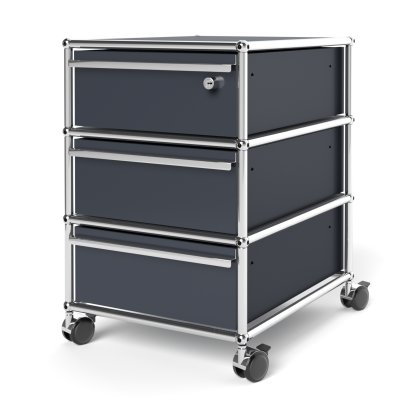 USM Haller Mobile Pedestal with 3 Drawers Type 1 (with Counterbalance), Top drawer with lock, Anthracite RAL 7016