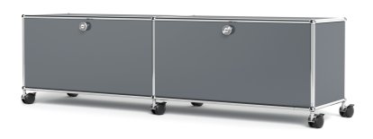 USM Haller TV-/HiFi-Lowboard, Customisable, Mid grey RAL 7005, With 2 drop-down doors, Without cable entry hole