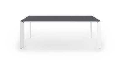 Nori dining table, Fenix Bromo grey with same colour edge, L 139-214 x W 90 cm, Aluminium with white lacquer