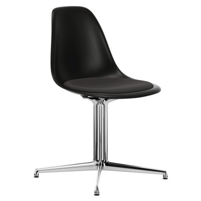 Eames Plastic Side Chair DSL, Deep black, With seat upholstery, Dark grey, Aluminium polished