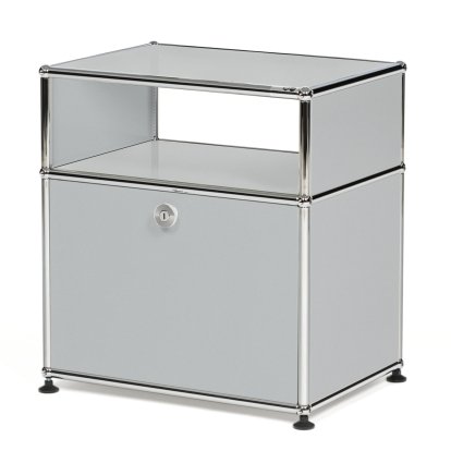 USM Haller bedside cabinet with hinged door and intermediate shelf, USM matte silver
