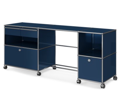 USM Haller Desktop Type 3, Steel blue RAL 5011, Soft castors for hard floor surfaces