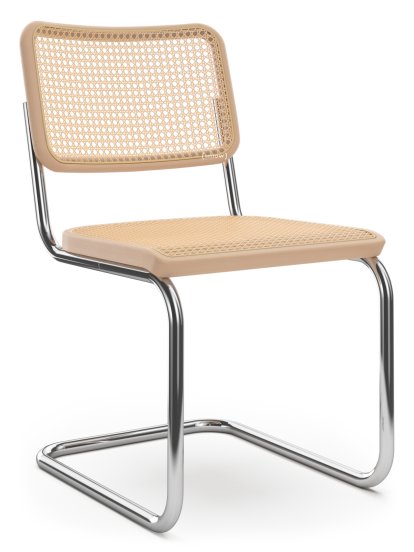 S 32 / S 32 N Cantilever Chair, Cane-work (with supporting mesh underneath seat), Natural beech, Black plastic glides with felt
