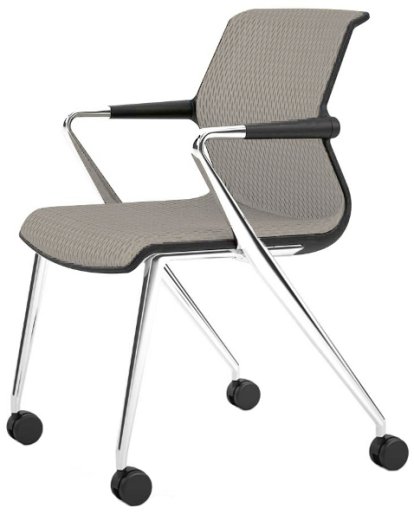 Unix Chair with Four-legged Base on Castors, Diamond Mesh soft grey, Basic dark, Aluminium polished