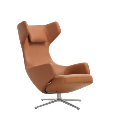 Grand Repos Lounge Chair, Chair Grand Repos, Leather Premium F cognac, 40 cm, Polished