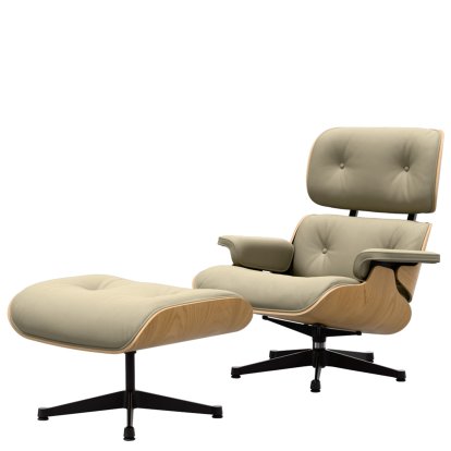 Eames Lounge Chair & Ottoman, Chestnut, natural, Leather Premium F sand, 89 cm, Aluminium polished, sides black