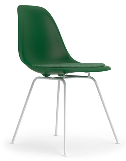 Eames Plastic Side Chair DSX, Emerald, With seat upholstery, Green / ivory, Standard version - 43 cm, Coated white