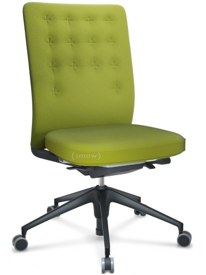 ID Trim, Without lumbar support, FlowMotion-with tilt mechanism, with seat depth adjustment, Without armrests, 5 star foot , basic dark plastic, Seat and back Plano, Avocado, Soft castors for hard floor surfaces