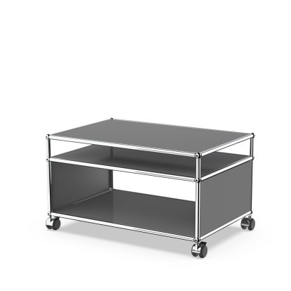 USM Haller side table with extension and castors, Mid grey RAL 7005, Hard castors for carpets