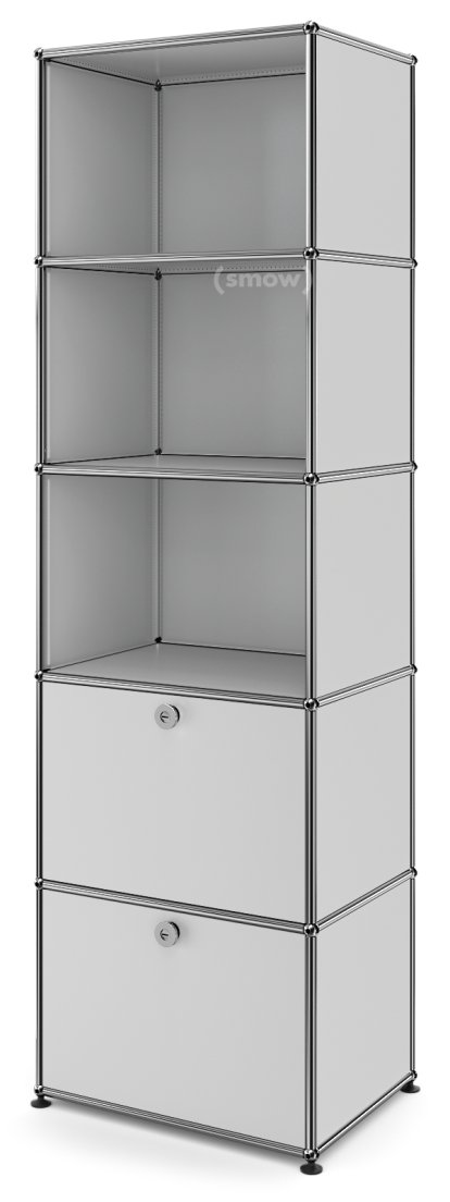 USM Haller Bookcase 50, With 2 drop-down doors, Light grey RAL 7035