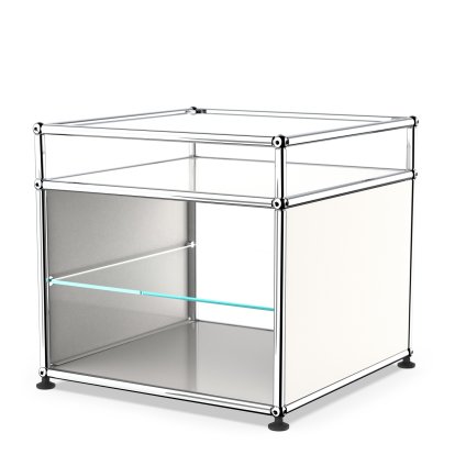 USM Haller side table with extension and glass divider shelf , Pure white RAL 9010