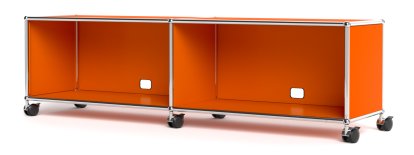 USM Haller TV-/HiFi-Lowboard, Customisable, Pure orange RAL 2004, With 2 drop-down doors, With cable entry hole bottom centre