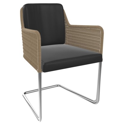 D43 Armchair, Wickerwork I - beige, Leather - black, Stainless steel, matt