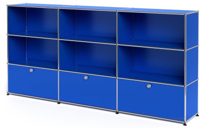 USM Haller Highboard XL, Customisable, Gentian blue RAL 5010, Open, Open, With 3 drop-down doors