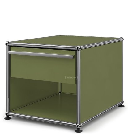 USM Haller Bedside Table with Drawer, Olive green RAL 6003, Small (H 39 x B 42,5 x D 53 cm)