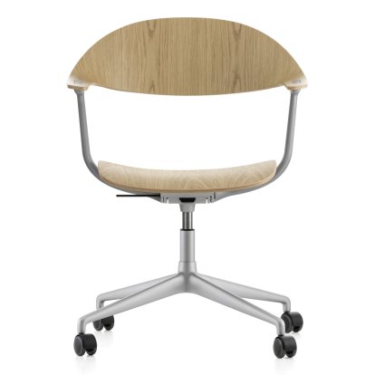 Mynt Office Svivel Chair four-star base, Natural oak, protective varnish, Without upholstery, Without upholstery, Aluminium blasted, Soft castors for hard floor surfaces