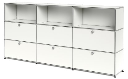 USM Haller Highboard XL, Customisable, Pure white RAL 9010, Open, With 3 drop-down doors, With 3 drop-down doors