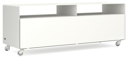 TV Lowboard R 109, Self-coloured, Pure white (RAL 9010), Transparent castors