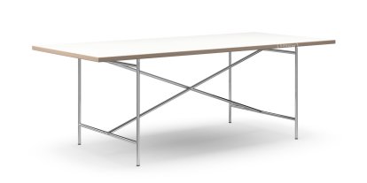 Eiermann 2 Dining Table, White melamine with oak edge, 200 x 90 cm, Chrome