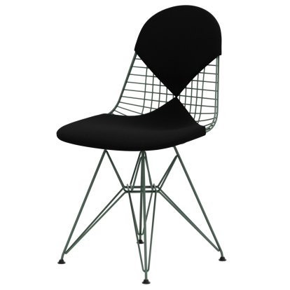 Wire Chair DKR , Powder-coated eames sea foam green, Seat and backrest cushion (Bikini), Hopsak nero