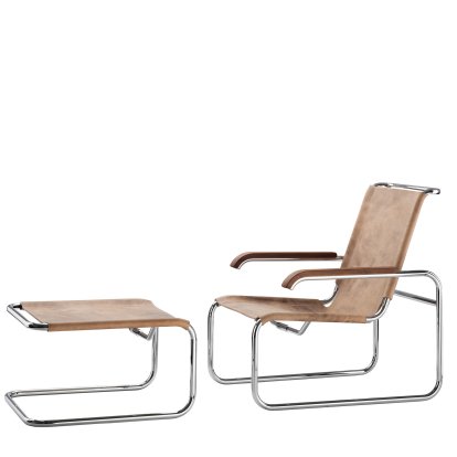 S 35 L Cantilever Chair, Buffalo leather brown, With footstool