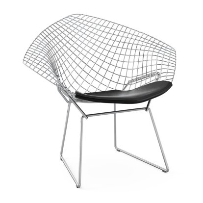 Diamond Chair, with cushion, Chrome-plated, Vinyl black