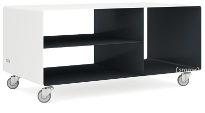 HiFi Lowboard R 104, Pure white (RAL 9010) - Anthrazite grey (RAL 7016), Industrial castors