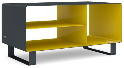 HiFi Lowboard R 104, Anthracite grey (RAL 7016) - Traffic yellow (RAL 1023), Sledge base lacquered in same colour as unit exterior