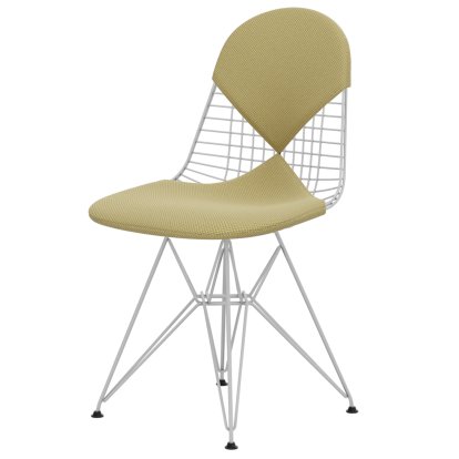 Wire Chair DKR , Powder-coated white, Seat and backrest cushion (Bikini), Apollo golden yellow / white