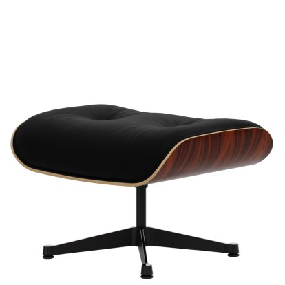 Eames Lounge Chair Ottoman, Santos Palisander, Leather Premium F nero, Aluminium polished, sides black