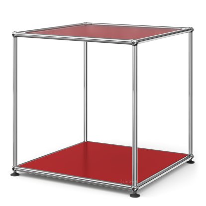 USM Haller Side Table 50 High, Upper panel lacquered glass, lower panel metal, USM ruby red