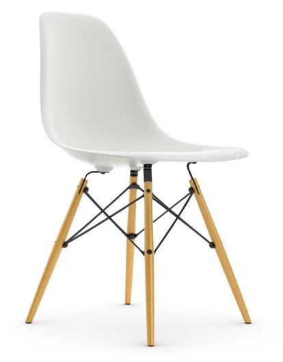 Eames Plastic Side Chair DSW, White RE, Without upholstery, Without upholstery, Standard version - 43 cm, Yellowish maple