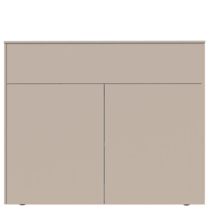 Aventa Sideboard with Door and Drawer, 120 cm, 4 Height grids, Melamine cashmere grey, Plastic glide