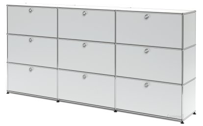 USM Haller Highboard XL, Customisable, USM matte silver, With 3 drop-down doors, With 3 drop-down doors, With 3 drop-down doors