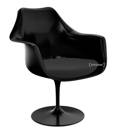 Saarinen Tulip Armchair, Swivel, Seat cushion, Black, Black (Tonus 128)