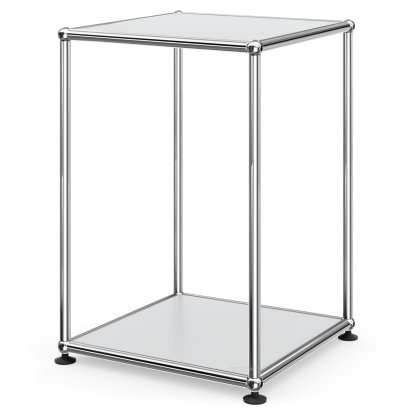 USM Haller Side Table 35 High, Both panels metal, USM matte silver