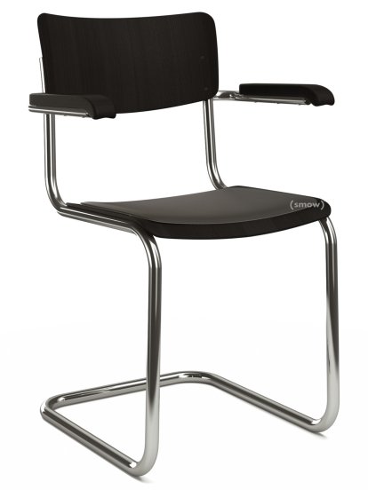 S 43 F Classic Cantilever Chair, Chrome-plated frame, Stained beech, Black (TP 29), Seat pad with upholstery black, No glides