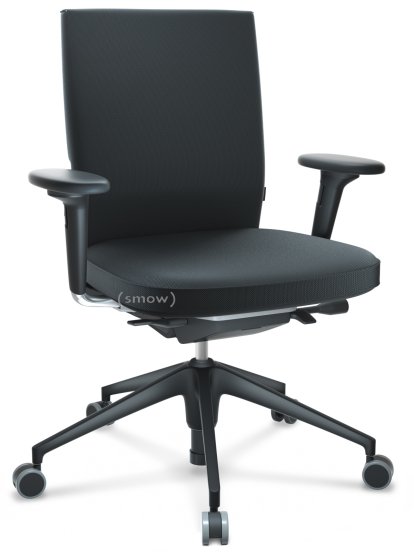 ID Soft, FlowMotion-with tilt mechanism, with seat depth adjustment, With 2D armrests, 5 star foot , basic dark plastic, Basic dark, Silk mesh seat and back, Nero, Hard castors for carpets
