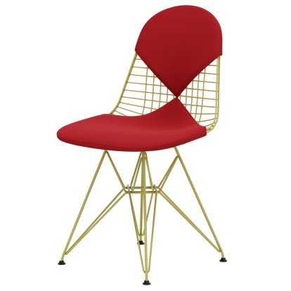 Wire Chair DKR , Powder-coated citron, Seat and backrest cushion (Bikini), Hopsak red / poppy red